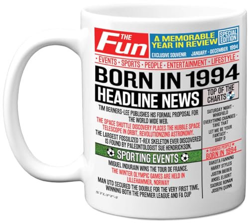 31st Birthday Mug Gift for Men Women - Born in 1994 Newspaper - Happy 31 Birthday Gifts for Brother Sister Friends Vintage Retro Back in 1994 Age Thirty-One Bday, 11oz Ceramic Coffee Mugs