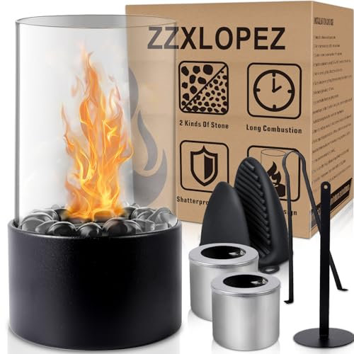 ZZXLOPEZ Chimenea Bioetanol Mesa, Chimenea de Mesa, Hoguera de Bioetanol Portátil con 2 Cámaras de Combustión, Duración de Combustión Infinita, para Interior y Exterior, Jardín, Balcón, Salón