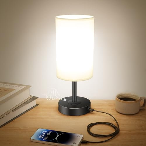 MADCKDEDRT Cordless LED Table Lamp with Dimmer,Built-in Rechargeable Battery,Fabric Shade,Stepless dimming,Patio,Bedside, Ambient Light for Restaurant,Black