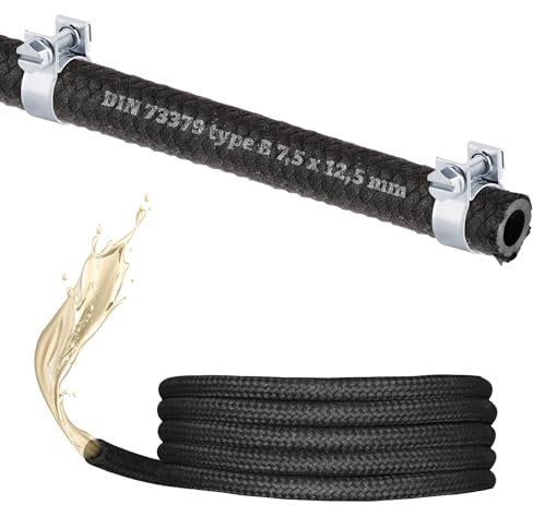 (7,5 mm)1 metro de manguera de gasolina manguera de aceite diesel manguera de combustible para gasolina, combustible diésel (NBR DIN-73379-B)-(2 x W1 Mini abrazaderas) (interior 7,5 mm/exterior 12,5