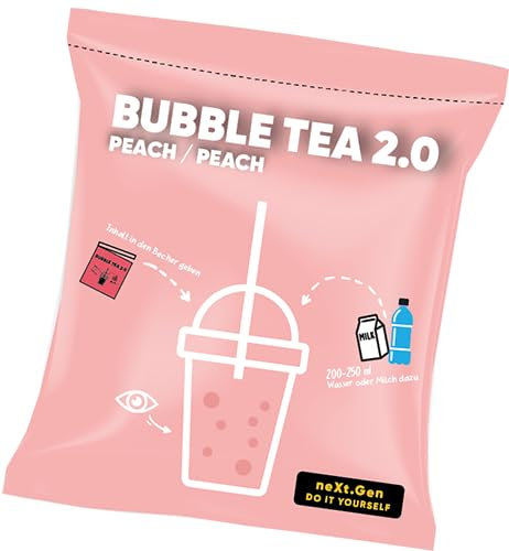 Pfirsich Bubble Tea 2.0 - Instant Bubble Tea im Beutel inkl. Strohhalme, Einfache Zubereitung, Mit Milch oder Wasser, Perfekt für Unterwegs, Recyclingfähig, Intensiver Geschmack