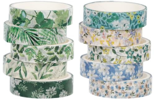 KUAOOAUK 10 rotoli di nastro Washi, nastri decorativi con petali, set di nastri per mascherare il set di nastri dorati a fiore, nastro decorativo colorato, per fai da te, artigianato, regalo,