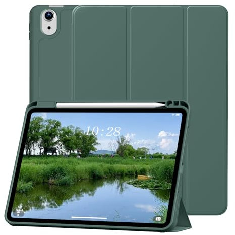 MUDROCK Hülle für iPad Air 11 Zoll M3/ M2 2025 2024, iPad Air 7./6./5./ 4. Generation Hülle 10,9 Zoll 2022 2020 mit Stifthalter, Unterstützt Pencil Laden, Automatischer Schlaf/Aufwachen, Grün
