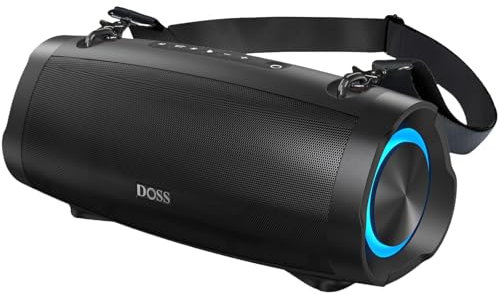 DOSS Extreme Boom Pro D100 Haut-Parleur Bluetooth avec 70W Bold Sound, Extra Bass, 24H Playtime, Beat-Sync Lights, Built-in Power Bank, IPX6 Waterproof, Portable Strap for Outdoor, Camping-Black