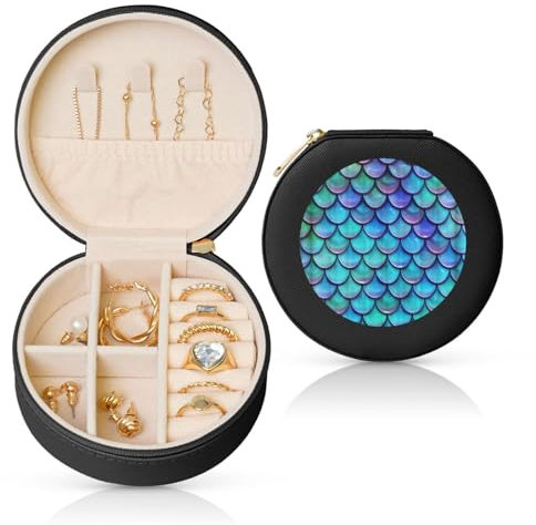 EZDLOWVBA Schmuckkästchen mit Meerjungfrauen-Motiv, PU-Leder, Reise-Schmuckkästchen, Mini-Schmuck-Aufbewahrungsbox für Ringe, Ohrringe