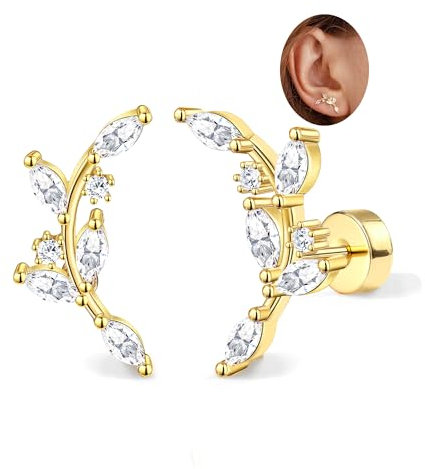 Adramata 2Pcs Helix Piercings Chirurgenstahl Ohrringe für Damen 16G Tragus Piercing Innengewinde Knorpel Ohrringe Ohrstecker Hypoallergen Piercing Ohr Tragus Conch Helix Piercing Gold Silber