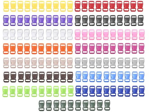 HUAZIZ Set di 150 Fibbie in Plastica per Zaini, Valigie e Cinghie per Animali, Fibbie a Scatto Mini, 10 mm, Multicolore