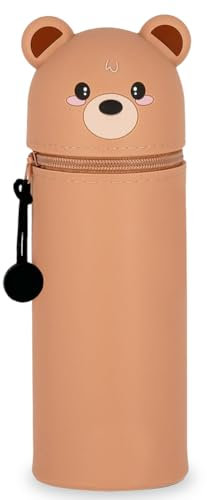 MKKZLPN 2-in-1 Silikon Federmäppchen - Tiger, Federtasche aus weichem Silikon für Stifte, Federmappe und Stiftehalter, Mäppchen Tiere, Schlampermäppchen (Little Bear)
