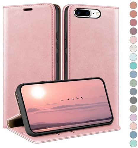 HUOUH Coque pour iPhone 7 Plus/8 Plus 5.5 avec RFID Blocage Etui à Rabat en Cuir de Premium,Fentes pour Cartes,Coques de Case,Cover à Rabat pour Apple 7 Plus/8 Plus Portefeuille Or Rose