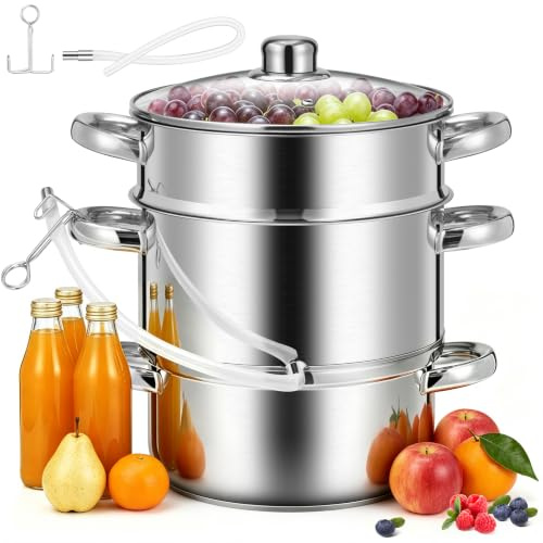 VIVOHOME Stainless Steel Steam Juicer Extractor Fruit Vegetables Juicer Steamer Pot 5 Qt with Tempered Glass Lid, 2 Hose, Clamp, Loop Handles