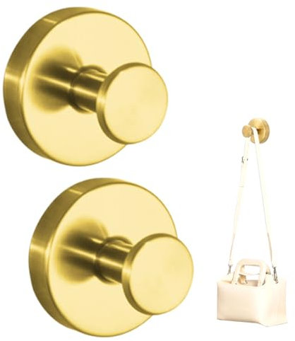 Anwangda 2Pcs Gold Metal Suction Cup Hooks, Modern Classic Design, 22Lbs Load Capacity, No-Drill Wall Mount for Bathroom, Kitchen, Towel, Coat, Clothes