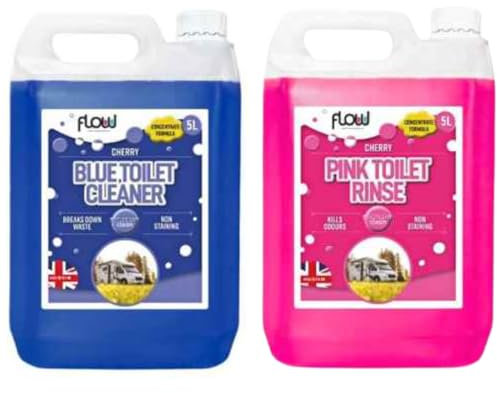 Dunnet Tools Caravan Toilet Chemicals 2x5 Litres Pink And Blue Caravan Toilet Fluid Wc Disinfectant & Cleaner Fresh Fragrance Biodegradable Formaldehyde Free Chemicals