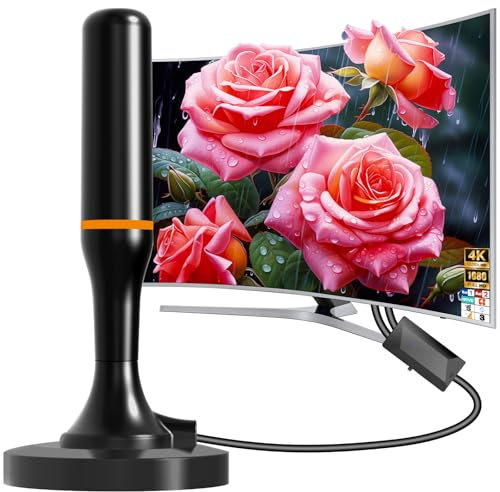 Antenna tv interna,Antenna TV digitale per interni, antenna TV portatile con solida base magnetica. Supporta 4K 1080p VHF UHF DVB-T/DVB-T2