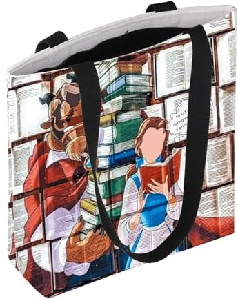 AKTAP Beauty Beast Story Inspired Merch Princess Be-la Library Character Tote Bag Fairy Tales Reading Gifts Bookish Shoulder, Be-la Library M Tb-ht2, 28*7INCHE