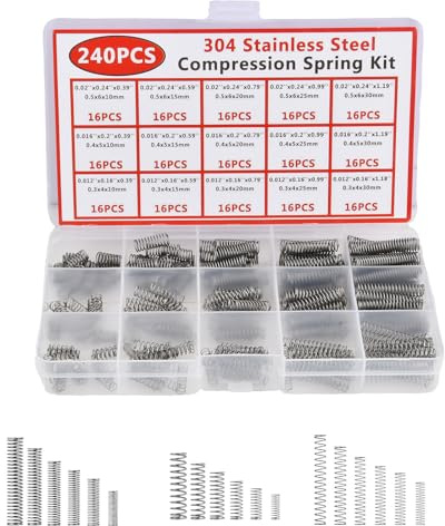 Ziyonix 240 Stück Druckfedern Sortiment Kit mit Box, 15 Größen Kleine Federn Set, 304 Edelstahl Spannfeder, Metall Spiralfedern für DIY Zuhause Automobilreparaturen Repair