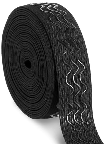 TIESOME 4.5m Silikon Gummiband,2.5cm Breit Schwarze Elastisches Band Gummiband zum Nähen Gummizugband mit Rutschfestes Non-Slip Welle Silikon Bänder für Kleidung Perücke Gürtel