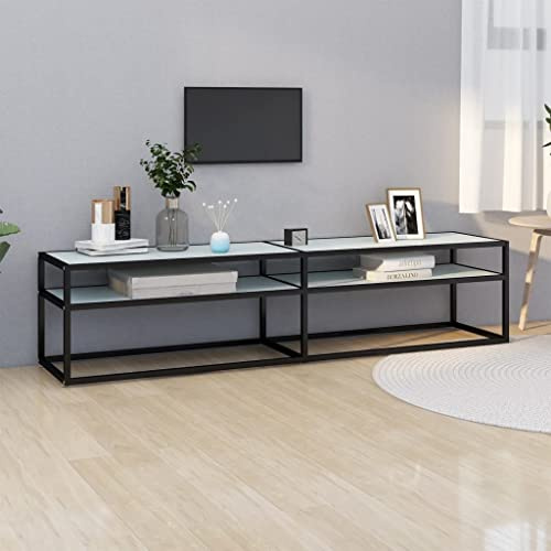 Frdhee TV Möbel Kommode für Fernseher,TV-Schrank Weiß Marmor-Optik 180x40x40,5 cm Hartglas,Fernsehschrank für Wohnzimmer,Esszimmer,Schlafzimmer