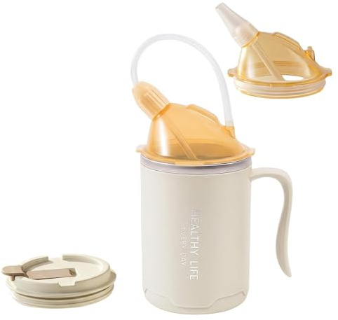 Adult Sippy Cups for The Elderly, 350ml Spill Proof Cup with 30cm Straw & Lid - Anti Choke Beakers for Disabled Adults, Drinking Aids for Recovery, Posture-Friendly Design for Home or Care Home