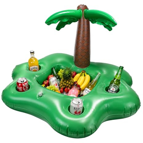 dellyy Aufblasbare Palme Getränkekühler, Schwimmender Getränkehalter für Pool, Schwimmende Tablett, Poolbar Aufblasbar, für Gartenparty, Sommerparty, Beachparty, Poolparty - 90 x 55 x 52 cm