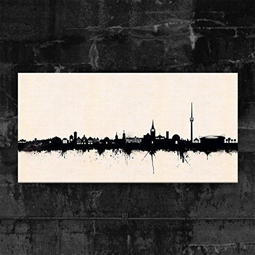 Kunstbruder Stuttgart Skyline - SW (div. Größen) 3D 4cm - Kunstbild Druck auf Leinwand 50x100cm