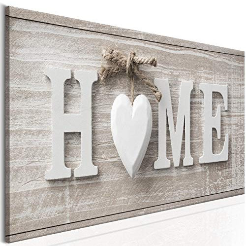 decomonkey Bilder Home Haus 134x45 cm XXL 1 Teilig Leinwandbilder Bild auf Leinwand Vlies Wandbild Kunstdruck Wanddeko Wand Wohnzimmer Wanddekoration Deko Herz Vintage