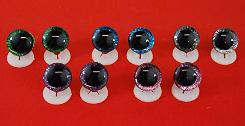 celloexpress 3D Mix 1 20mm Glitter Sparkle Eyes with Plastic Backs - Safety Glitter Sparkle Eyes for Soft Toy or Teddy Bear Making - Pack of 10 Pairs