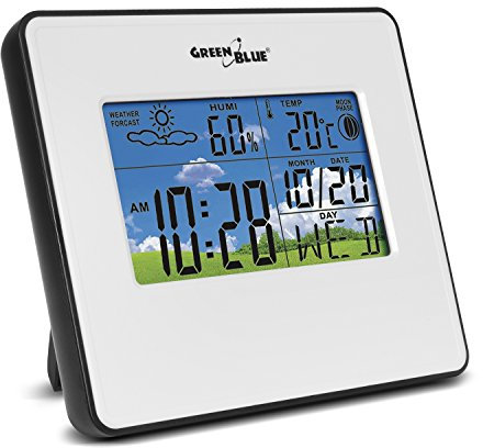 GreenBlue GB148 Station météo avec fonction d'alarme Prévisions météo Date Température Réveil Affichage de l'humidité Affichage de la phase lunaire (BLANC)