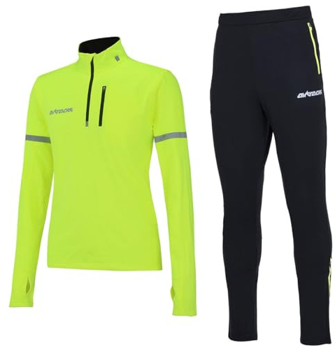 Airtracks Herren Winter Laufset ProTeam Thermo Laufhose Lang Pro Team Thermo Shirt Langarm Atmungsaktiv Reflektoren