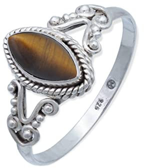 mantraroma Silber Ring Damen 925 Tigerauge Edelstein braun ausgefallen verspielt