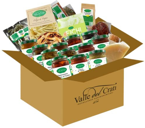 Valle del Crati Weihnachtsgeschenkbox mit 22 Produkten | Weihnachtskorb mit Wurstwaren, Käse, Süßigkeiten, Aufstriche, Gemüsekonserven, Pasta | Weihnachtskorb