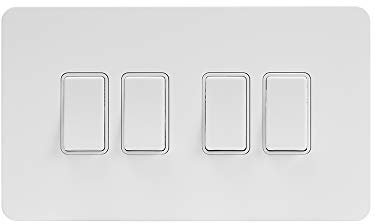 Soho Lighting White Metal Flat Plate 10A 4 Gang 2 Way Light Switch White Insert Screwless