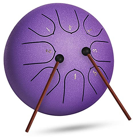 INMAKER Zungentrommel,6 Zoll 8-Stimmige Steel Tongue Drum mit Trommelschlägeln Musikbuch,Stahlzungentrommel für Erwachsene Kinder Musikunterricht Yoga