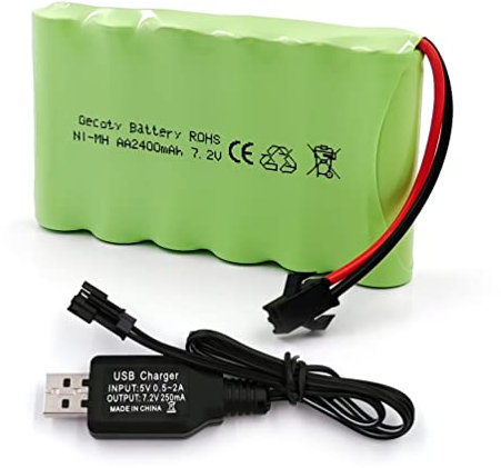 Gecoty® 7.2V NI-MH Akkupack, 2400mAh Wiederaufladbarer AA RC Auto Batterie, 7.2v Akku mit Ladekabel SM Stecker für Ferngesteuerte Trucks, Beleuchtung, Elektrowerkzeuge