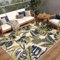 TAPISO Patio Teppich Flachgewebe Outdoor Indoor Grün Creme Schwarz Palmenblätter Wetterfest Strapazierfähig Wohnzimmer Terrasse ÖKO-TEX 200 x 300 cm