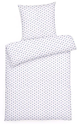 Carpe Sonno Seersucker Bettwäsche 135x200 Baumwolle | Sommer Bettwäsche Blumen Bettbezug 135 x 200 | Kühlende Sommerbettwäsche Bügelfreie Bettwäsche-Sets Blumen Bettwäsche Baumwolle 135x200 Weiß Blau