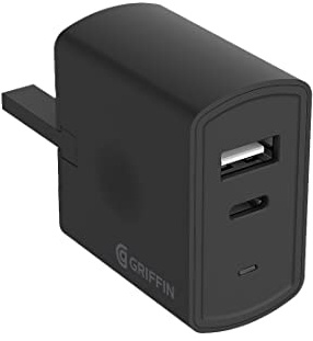Griffin Dual USB-C 15W and USB-A 18W Wall Charger UK Plug - Black