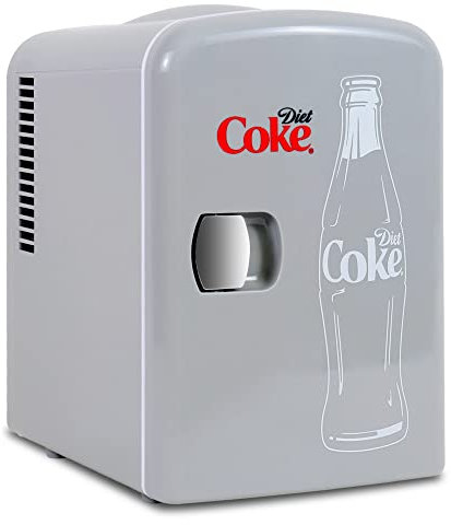 Coca Cola Diet Coke Mini Fridge For Bedrooms 4L Small 6 Can Table Top Quiet Mini Fridges For Skincare Office Food Drinks Kids Home Car & Travel 12V Portable Cooler Warmer Refrigerator Classic Grey