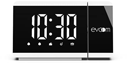 Evoom – Slim UP EV304588 – Réveil projecteur + 1 Port USB – Projection Lumineuse rotative, 2 alarmes programmables, Fonction Snooze et Radio – Blanc