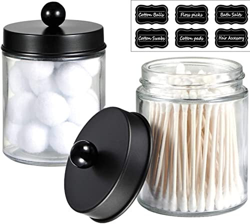 BIKALAN Glas Wattestäbchen Behälter, Schminktisch Badezimmer Organizer Set， Wattepadspender Make up Organizer für Wattestäbchen, Wattepads