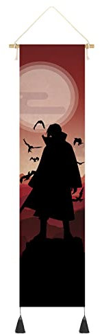 CosplayStudio Hochwertiges Naruto Rollbild aus Stoff mit Schattenriss | Kakemono 142x33cm | Inkl. Haken | Motiv: Itachi Uchiha