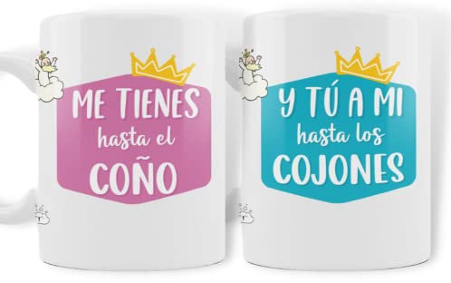WONDERNASTIC - Duo di tazze Me hai fino a... Capacità di 350 ml, colore bianco, ceramica, adatte per lavastoviglie e forno a microonde, set per coppie, divertente e originale, design esclusivo