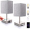 EDISHINE LED Nachttischlampe Touch Dimmbar 2er Set, Tischlampe Modern, Kleine Lampe, mit Ladefunktion, 2 USB Anschlüsse, für Deko Schlafzimmer, Wohnzimmer, Fensterbank, Geschenk, Grau Lampenschirm
