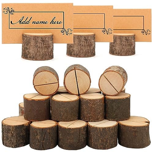 BELLE VOUS 30er Pack Tischkartenhalter Holz & Platzkarten - Rustikale Kartenständer, Tischnummern für Hochzeit/Geburtstag, Fotos, Memo & Notizklammern