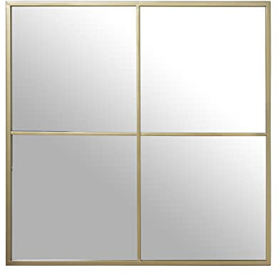 DRW Espejo de Pared Cuadrado de Ventana en Metal Dorado 80x2x80cm
