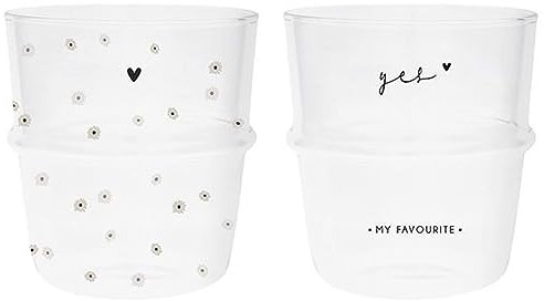 Bastion Collections Wasserglas-Set Daisies & yes MY FAVORITE 2tlg. versch. Motive Glas transparent schwarz bedruckt gedeckter Tisch Küche