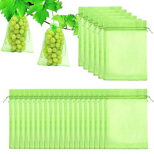 skytowards 100 Stücke Traubenschutzbeutel 20x 30cm Frucht Schutzbeutel Weintrauben Netz Garten Netzbeutel Obst Schutzbeutel Organzabeutel mit Zugband Organzasäckchen zum Schutz vor Wespenfrass Vögel