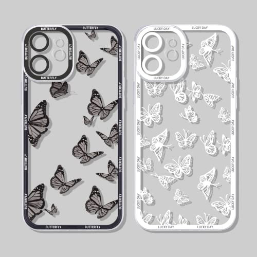 RUMDEY 2 Pack Cute Clear Print for Apple iPhone 11 6.1 Inch Phone Case, Butterfly Pattern Aesthetic Transparent Cases Soft Silicone Slim TPU Shockproof Protective Cover for Women Girls-Butterflies