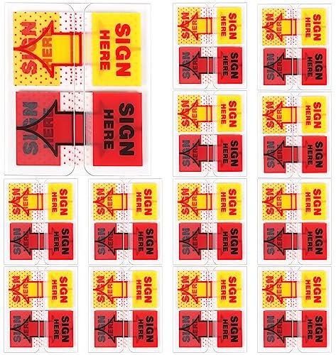 600pcs/12 Packs Sign Here Tabs, Sign Here Stickers with Arrow Symbols, Sign Here Sticky Notes Arrow Tabs Sign Here Flags for Reminder Office School Notebook Annotation (Red and Yellow)