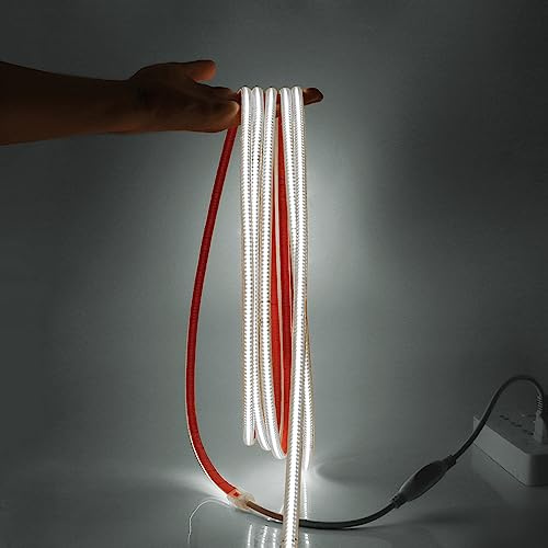 HEGEHE 230V COB LED Streifen Selbstklebend, 288leds/m Superhell Hohe Dichte, Flexibles COB LED Lichtband Strip für DIY Innenbeleuchtung Projekte (Weiß, 25M)