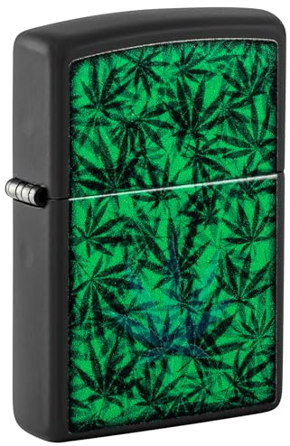 Zippo Sturmfeuerzeug - Cannabis, Black Matte, Black Light - Nachfüllbar - Wiederverwendbar - Windfestes Design - Geschenkbox - Made in USA